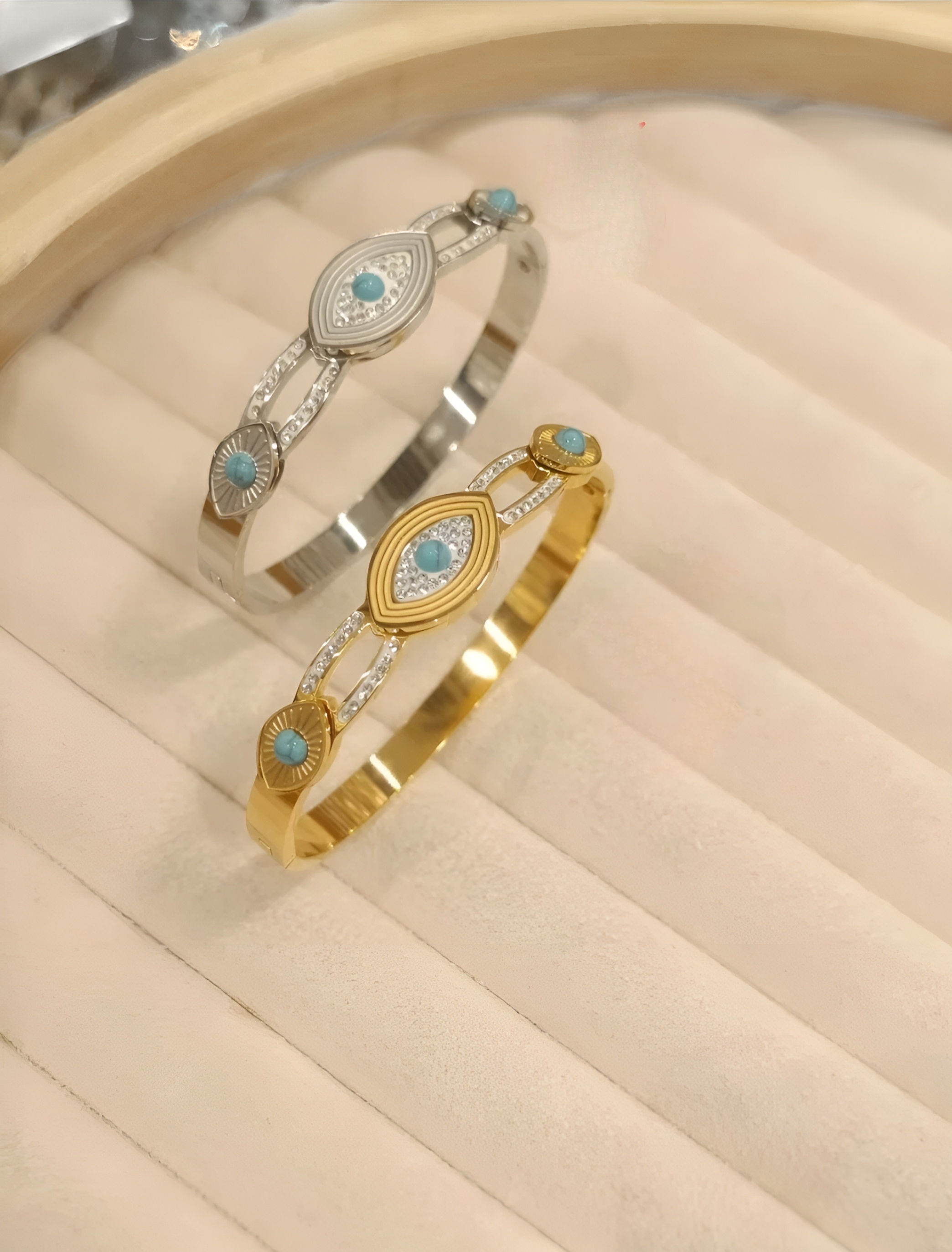 Esra Turquoise & Crystal Evil Eye Bangle |