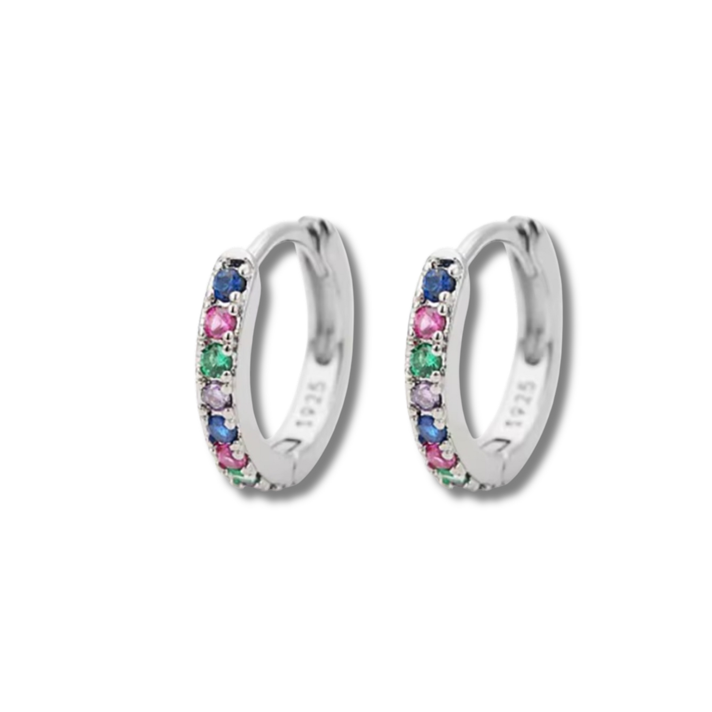 Silver Multicoloured Crystal Ear Stack Hoop Huggie Earrings | Stainless St