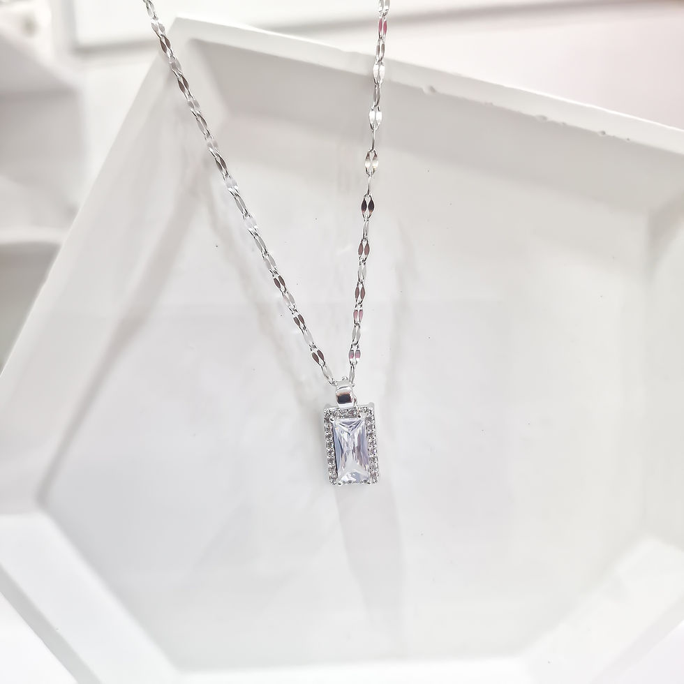 Thumbnail: Thalassa Silver Baguette Crystal Necklace | Stainless Steel
