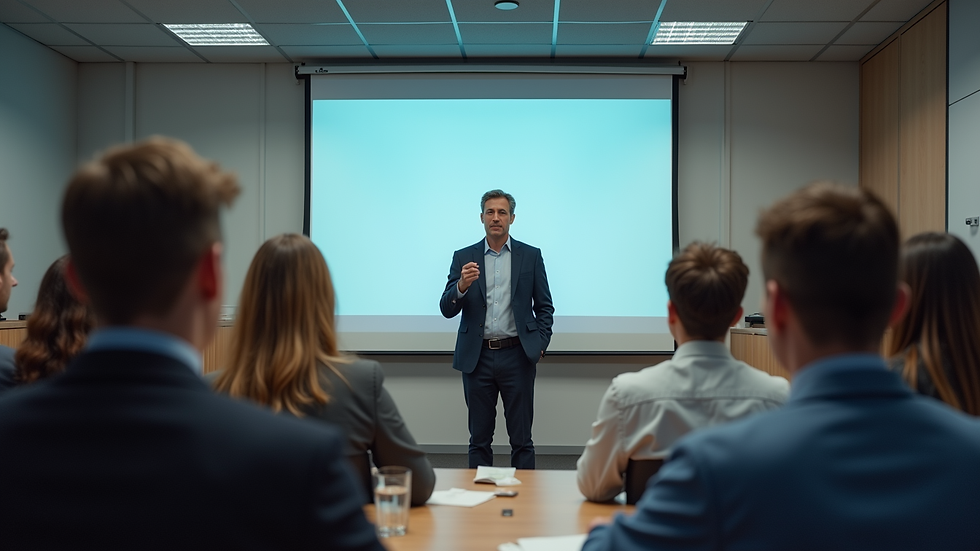 Eye-level view of a training session with a single instructor presenting to a group