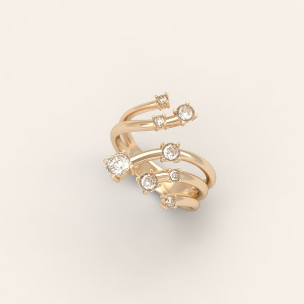 An early ASWRA ring design concept in rose gold, representing the cause-driven jewelry stage of Divya Rai's product journey