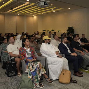 A diverse group of founders and professionals seated in rows at the FRWRDx kickoff event at Dubai In5