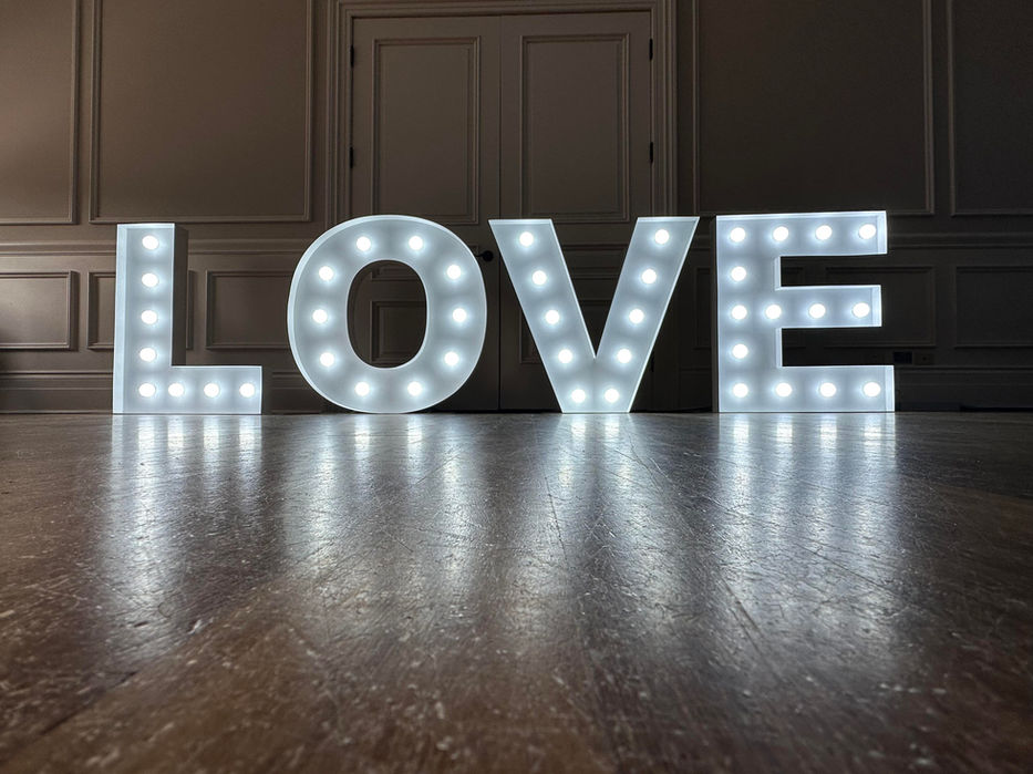 Love marquee letters in a wedding venue in London Ontario