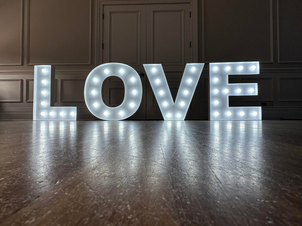 Love marquee letters in a wedding venue in London Ontario 