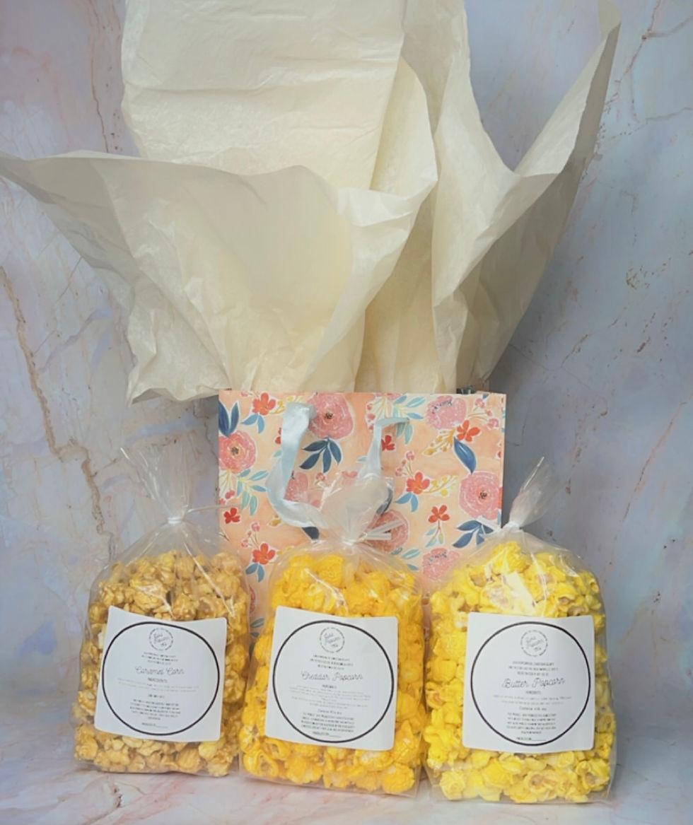 Thumbnail: 3 Small Bags of Popcorn in Floral Gift Bag