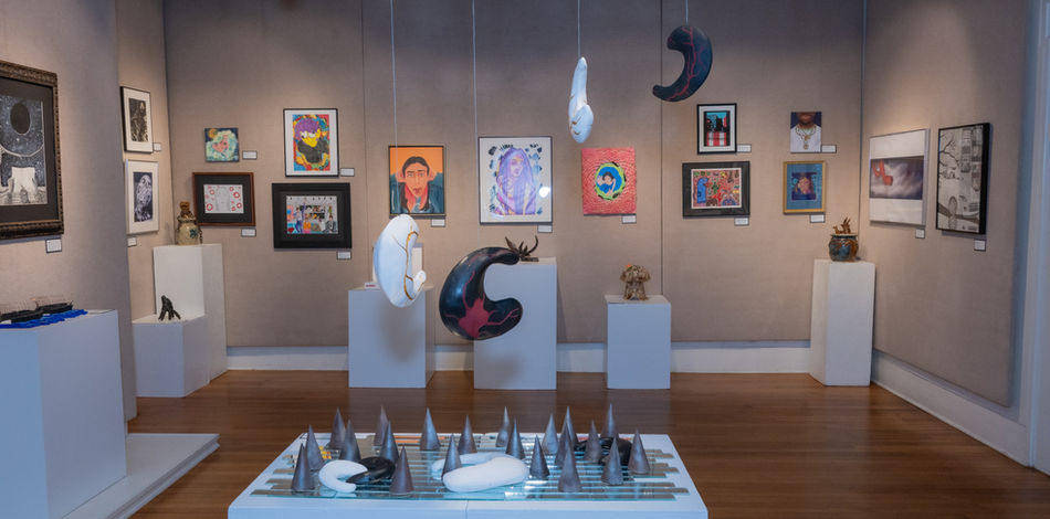 Gallery filled with art during the Mahaska Whitley Student exhibition