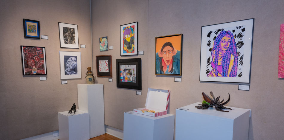 Gallery filled with art during the Mahaska Whitley Student exhibition