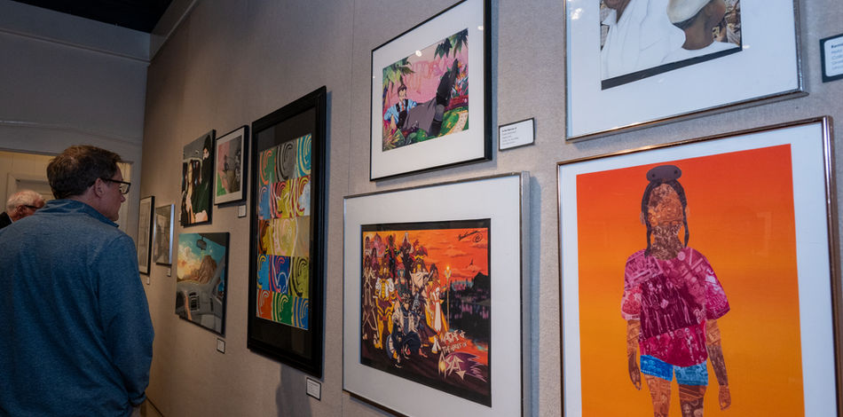 Gallery filled with art during the Mahaska Whitley Student exhibition