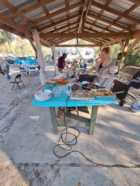 setting up for potluck food