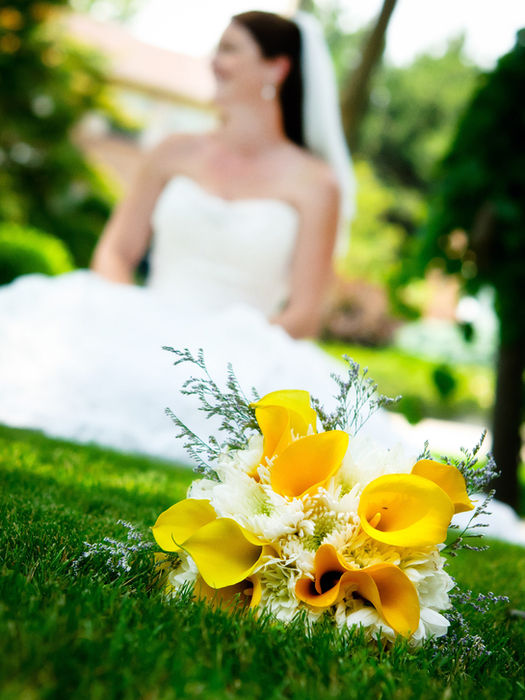 flower in front of bride