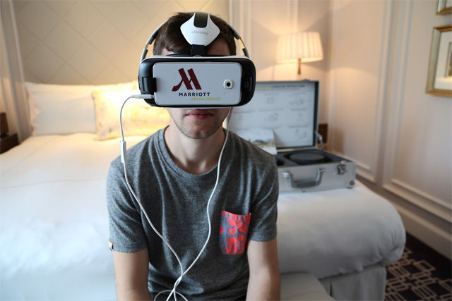 Man wearing VR headset for Marriott