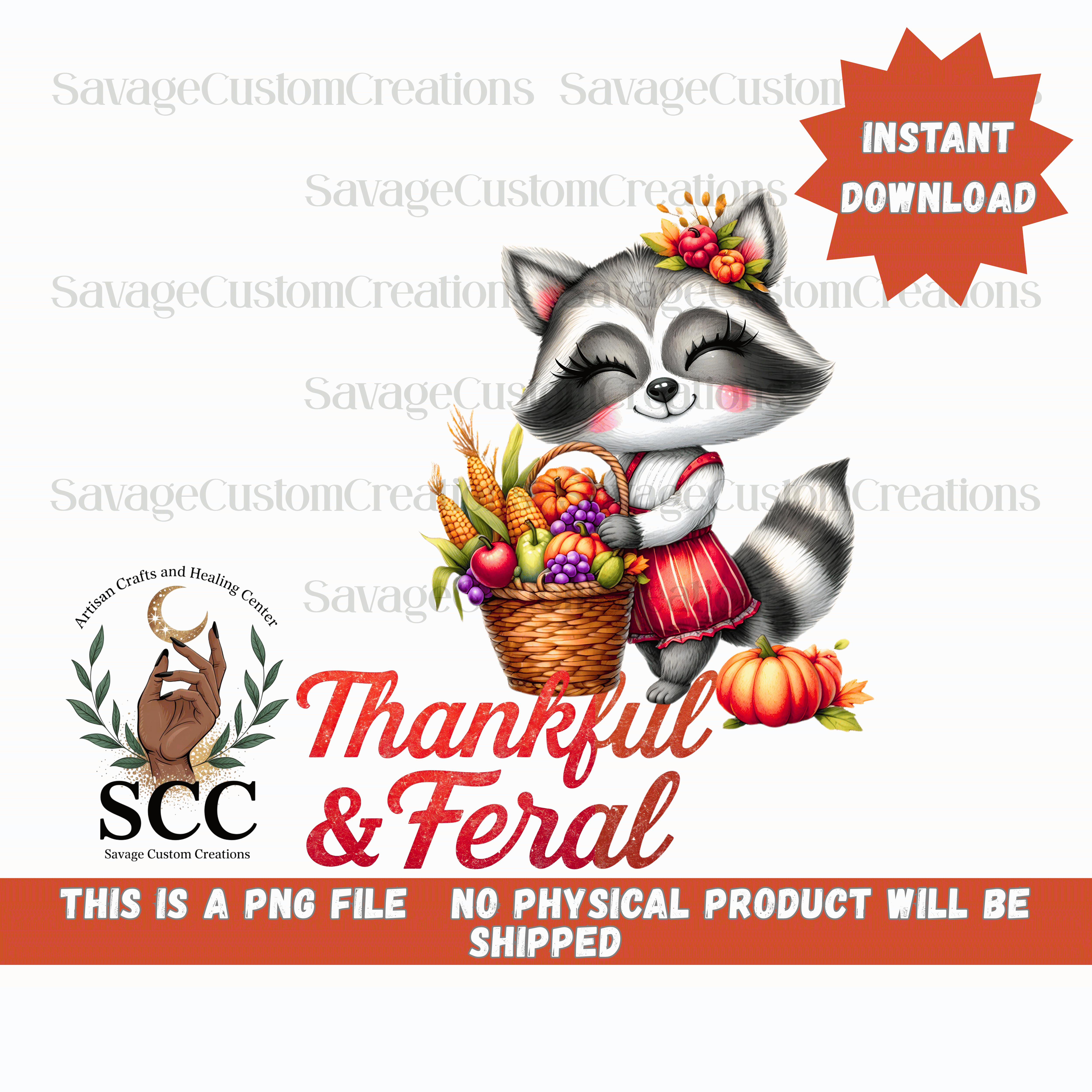Thankful and Feral Raccoon – Thanksgiving Fall Animal PNG