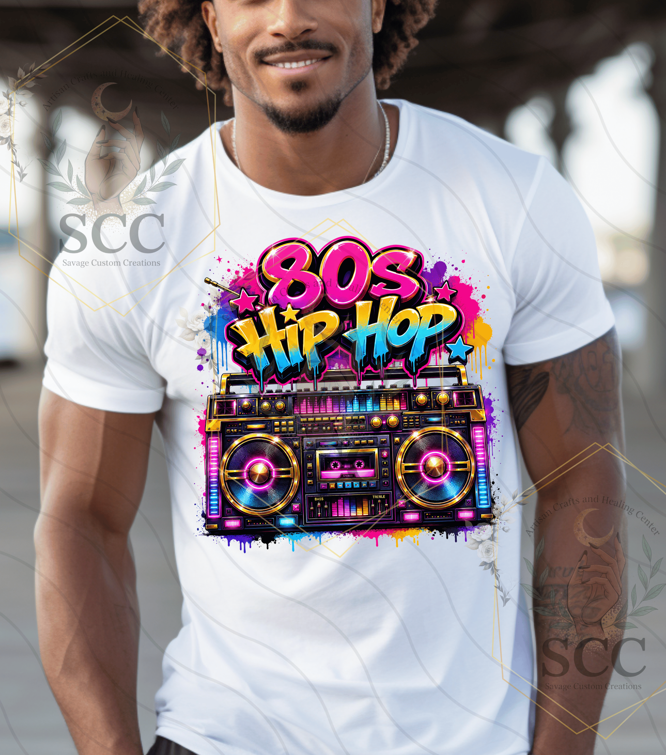 80s Hip Hop Retro Boombox PNG | Neon Graffiti Music Sublimation Design | Vintage