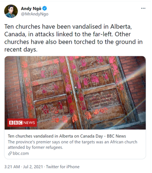 Ten Churches Vandalised in Alberta Canada