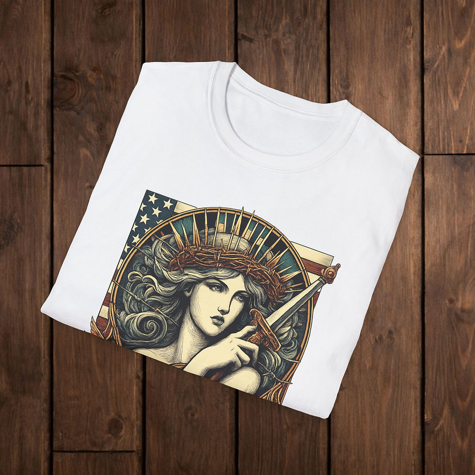 サムネイル： Liberty Lady Vintage Patriotic T-Shirt — American Woman Graphic Tee