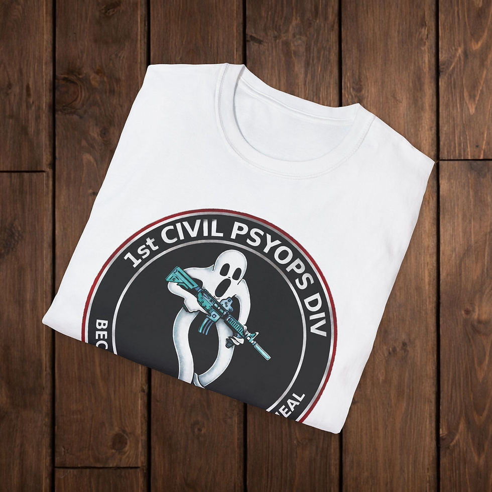 サムネイル： T-Shirt — 1st Civil Psyops Div 'Because Physical Wounds Heal' Military Logo Tee