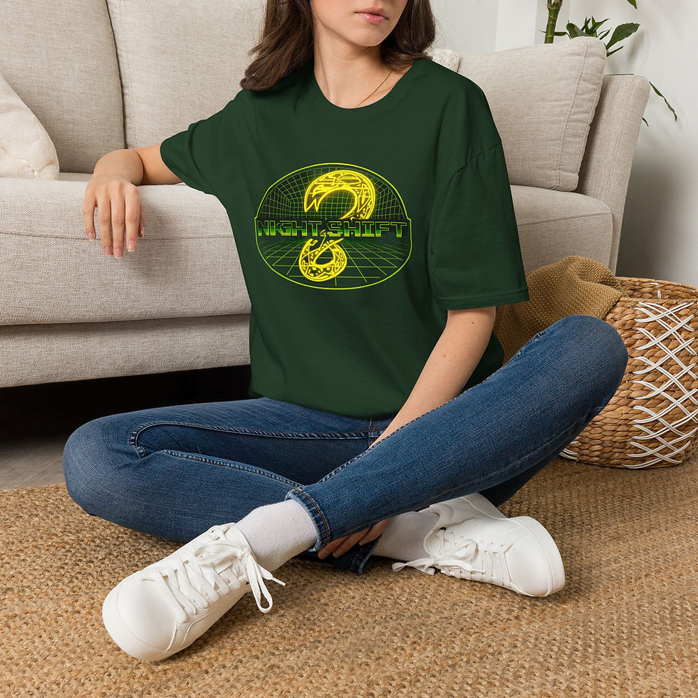 Thumbnail: Retro Sci‑Fi Night Shift T-Shirt — Neon Snake Grid Graphic