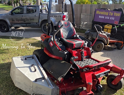 Professional Mowing To You fleet featuring new Toro 60-inch Pro ZMaster commercial mower and 42-inch mower with work truck and trailer Gympie Queensland