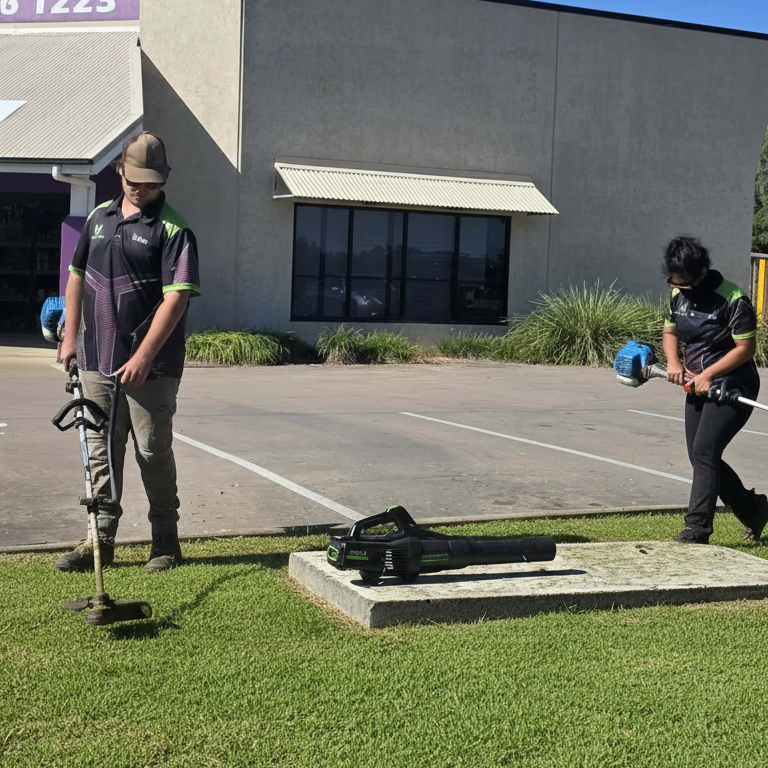 One of the Mowing To You crews in action Lawn Mowing Gympie