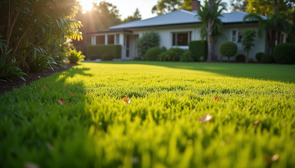 High angle view of a well-maintained winter lawn in Gympie