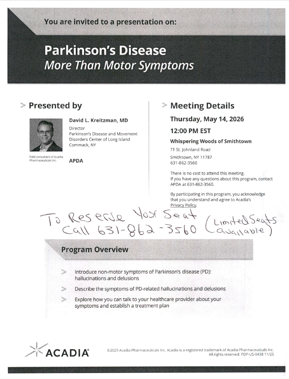 In-Person Event on 5/14: Parkinson's Disease - More than Just Motor Symptoms