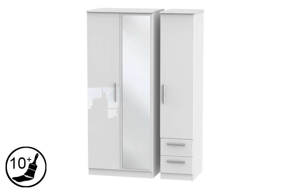 Loire 3 Door, 2 Small Drawer Wardrobe with Mirror