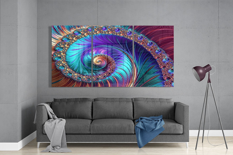 Thumbnail: Spiral Peacock - Trinity Glass Print Wall Art