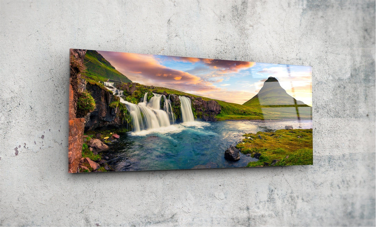 Waterfall Panoramic Glass Print Wall Art