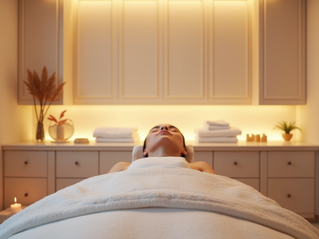 Eye-level view of a serene spa treatment room with soft lighting and modern equipment