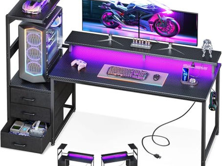 59-Inch Gaming Desk with USB Charging & LED Lights