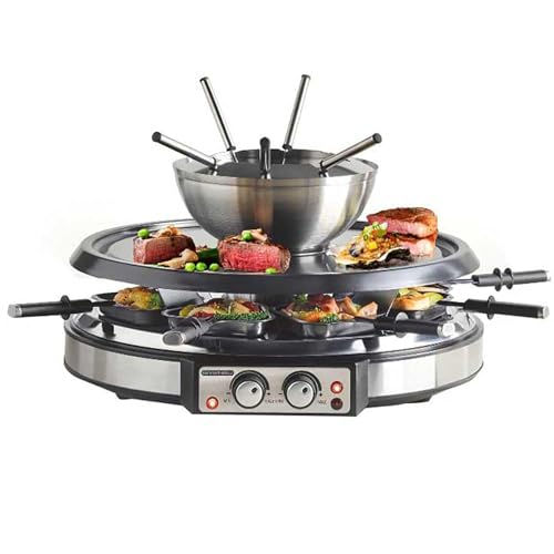 Electric Fondue & Raclette Grill Combo (600 ml, 8 Forks, Dual Temp)