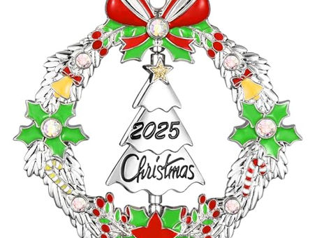 Silver Wreath Ornament with Spinning Tree (Dated)