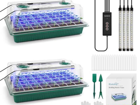 2-Pack 80-Cell Seed Starter Trays with Grow Lights & Humidity Domes