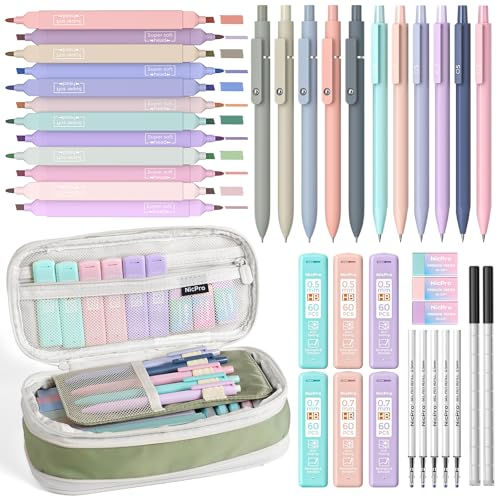 39-Piece Pastel School Supplies Set with Pencil Case