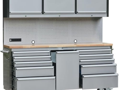 72-Inch Stainless Steel Rolling Tool Chest, 11 Drawers + 3 Cabinets