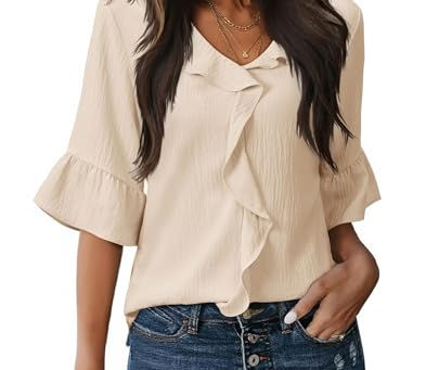 Ruffle 3/4-Sleeve Blouse (Apricot)