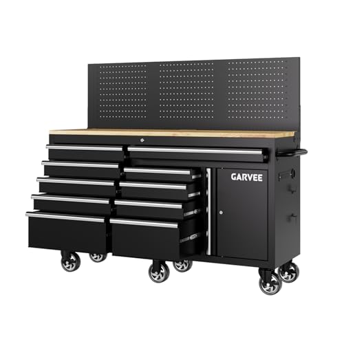 Garvee rolling tool chest with pegboard and power