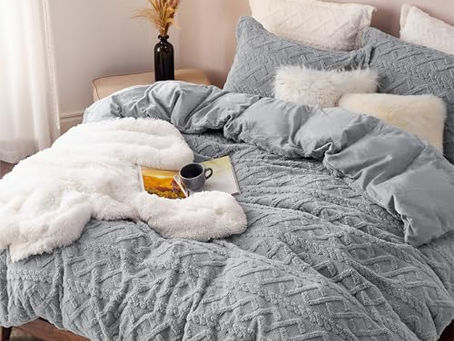 Queen Plush Fleece Comforter Set – Grey, 3-Piece