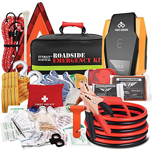 Holiday Road-Trip Car Emergency Kit with Air Compressor, First Aid & Jumper Cables
