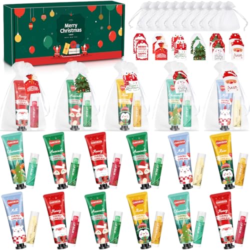 12 Christmas Gift Sets: Hand Cream & Lip Balm (48 pcs) with Bags
