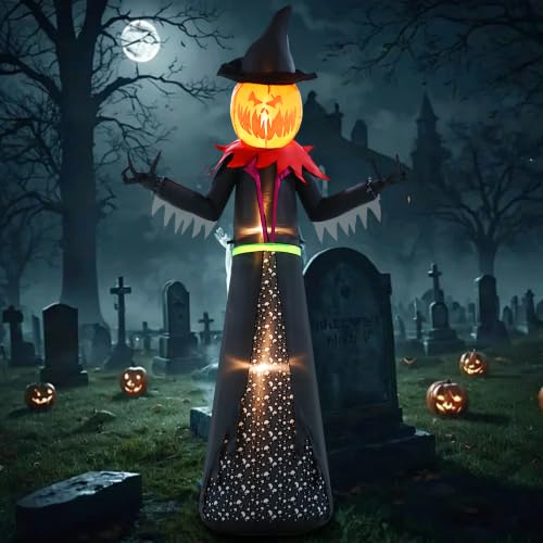 Lighted inflatable pumpkin witch yard decor