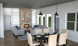 Photorealistic interior living space rendering for a Montana home
