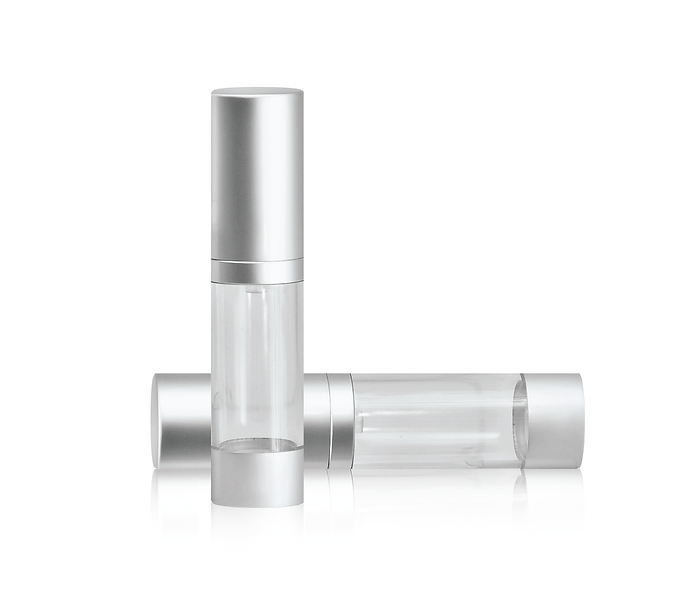 The image shows two 15ml Clear & Matt Silver bottles in a white space. The one bottle is lying down while the other stands straight up.