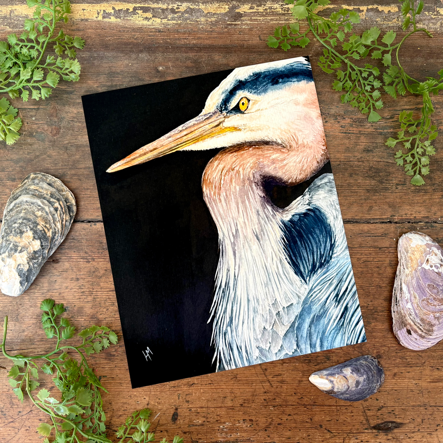 Great Blue Heron watercolor print