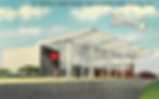The red arrow points to the original location of Viktor Schreckengost's iconic work, Time and Space, above the upper-level main entrance to Cleveland Hopkin's Airport's 1956 terminal, where it hung for about 20 years. (Postcard from the author's private collection)