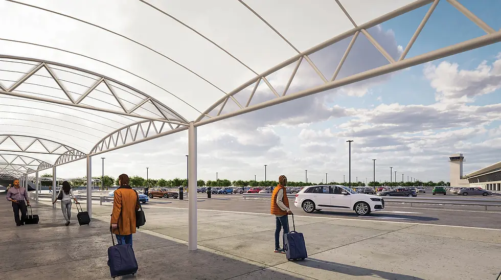 The Gold Lot will be connected to the current terminal via covered walkway and shuttle busses.