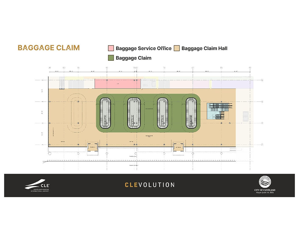 A more detailed look at the south end of the arrivals level showing where an additional baggage carrousel could be installed should demand warrant. I believe there is also space to the right of the escalators and elevators for another carrousel, bringing the total to ten.