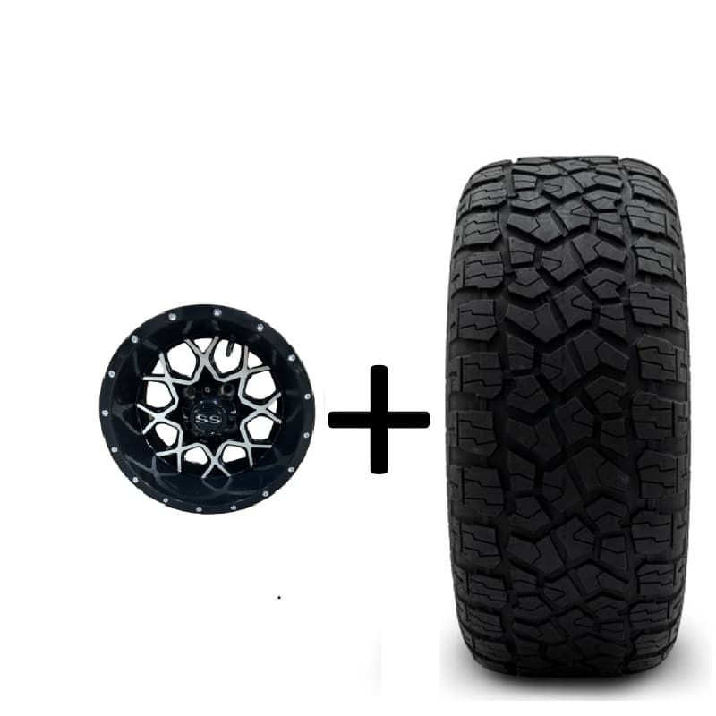 12 X 7 FUSION RIM MACHINED/BLACK Mounted On Armory tire
