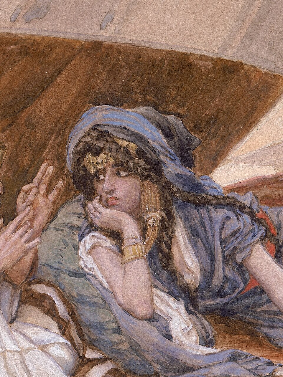 James Jacques Joseph Tissot - Abram's Counsel to Sarai - Google Art Project (cropped)
James Jacques Joseph Tissot (1836 - 1902) (French) Details on Google Art Project - xgGj4Za4xbaS9w at Google Cultural Institute maximum zoom level