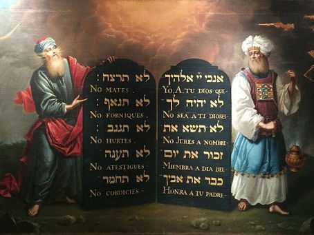 Moses and Aaron with the Ten Commandments.